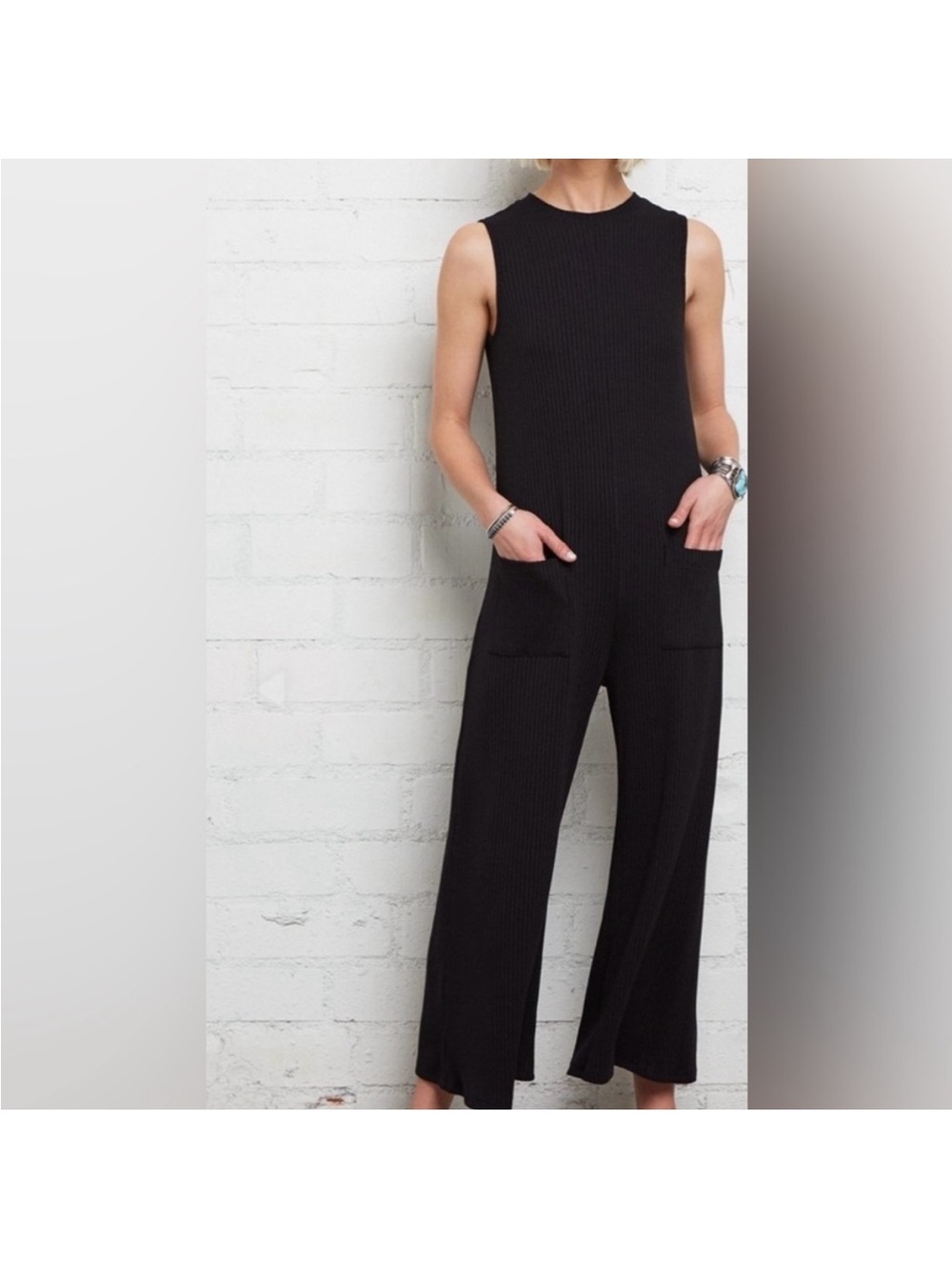 Rachel Pally Cassius Jumpsuit Black Ribbed Sleeveless Size M